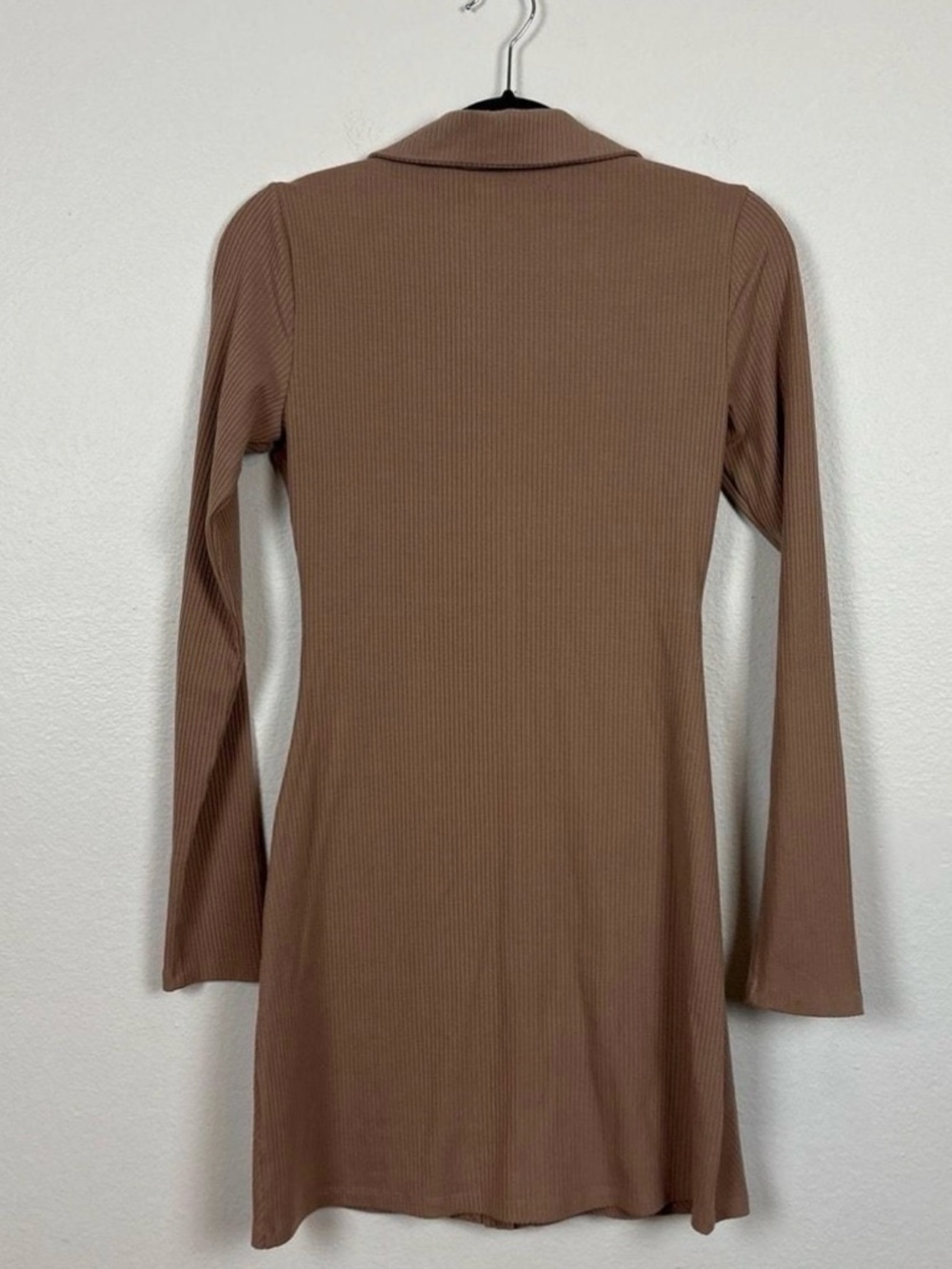 Reformation Button-Front Ribbed Mini Dress in Camel - Picture 3 of 4